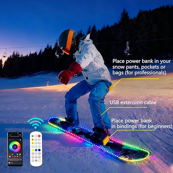 Smart WS2812B RGB+IC Addressable Led Strip Light, 16.4FT 5V USB Powered Around Snowboard Lights, IP65 Waterproof Dream Color Chasing Boat Lights for Golf Cart, RV, Home, APP/Remote Control, Cuttable