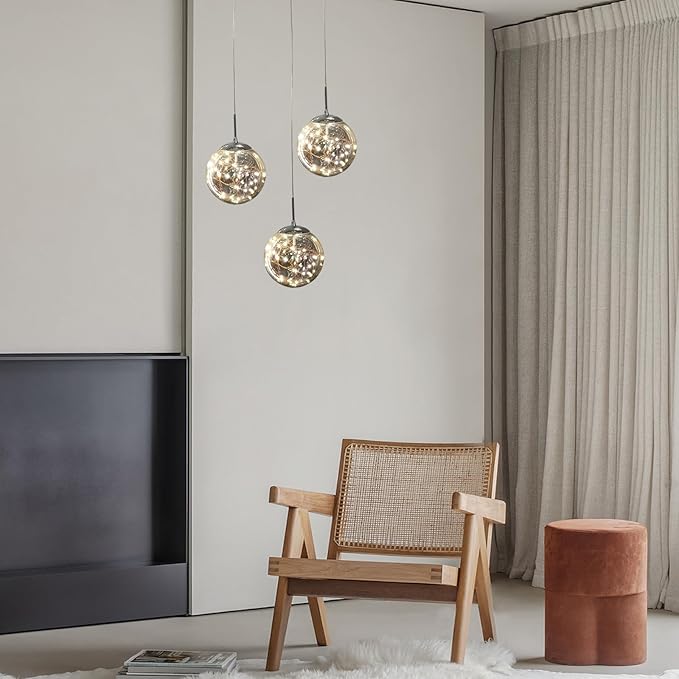 Pendant Lights Modern Crystal Chandeliers Hanging Light Fixture for Kitchen Island Sphere Pendant Light,Adjustable Chandelier for Dining Room,Foyer,Living Room Entryway