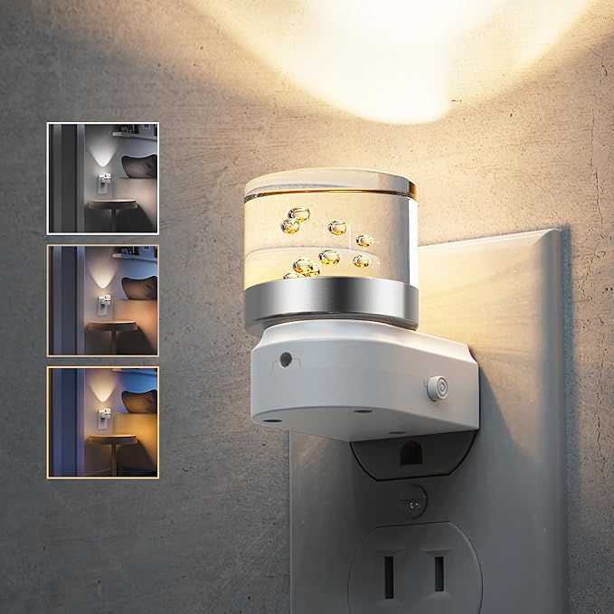 L LOHAS LED Night Lights Plug into Wall, 2 Pack 3000K/4000k/5000K Adjustable Color Temperature Bubble Night Light, Dusk to Dawn Sensor for Hallway, Bathroom, Rooms