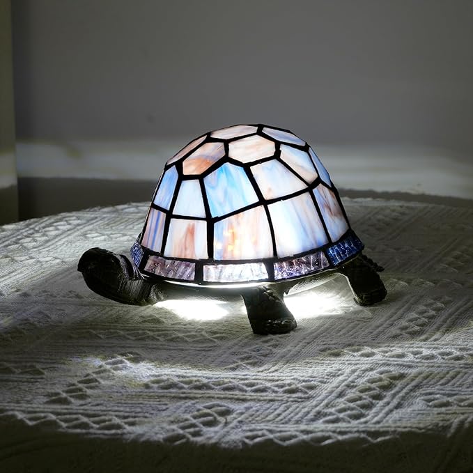 Small Turtle Night Light Tiffany Style Stained Glass Accent Table Lamp Bedroom Living Room Bedside Lamp Mini Light Kids Gifts Cute Light