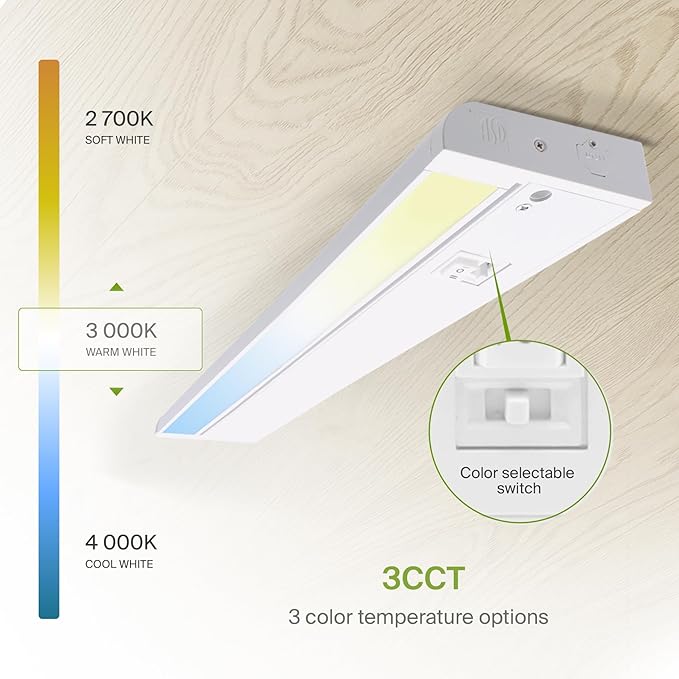 ASD Swivel LED Under Cabinet Lighting, 24 Inch 12W, Hardwired or Plug-in, 2700K/3000K/4000K, Hi/Low Switch, Rotatable Lens, Dimmable Linkable Under Counter Light for Kitchen, ETL & Energy Star