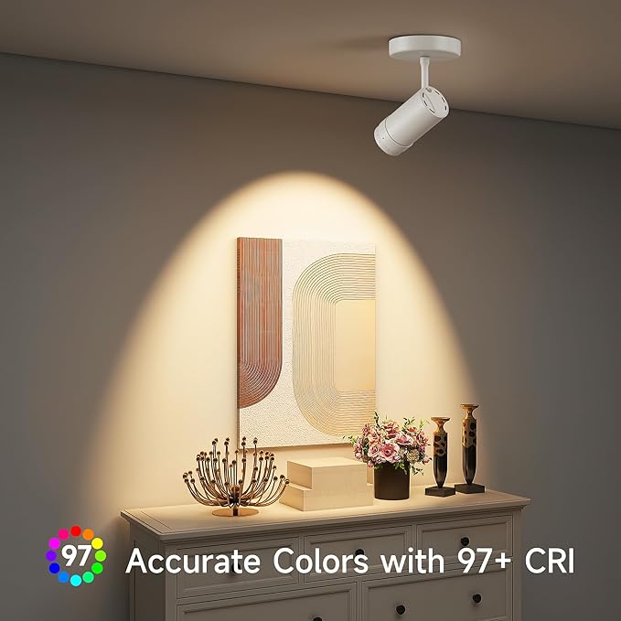 9W LED Zoomable Ceiling Spotlight, Dimmable Directional Wall Surface Fixture, Adjustable Beam Angle 10°–55°, Wired Home Indoor Accent Lighting for Corridor, Picture, Modern Interiors, White