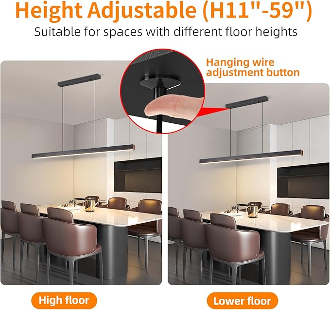 Modern LED Linear Pendant Light, 39IN Ceiling Chandlier Light Fixtures Hanging with Remote Control 3000k-6500K Adjustable Color Temperature Island Light for Dining Room, Kitchen