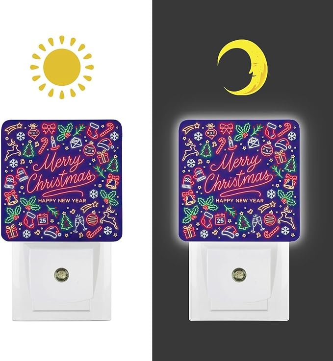 Merry Chrismas Night Light, Plug into Wall Decor Nightlights for Bedroom, Bathroom, Hallway, Kitchen, with Dusk to Dawn Light Auto Sensors LED Night Lights for Boys Girls Women Men Room Gifts