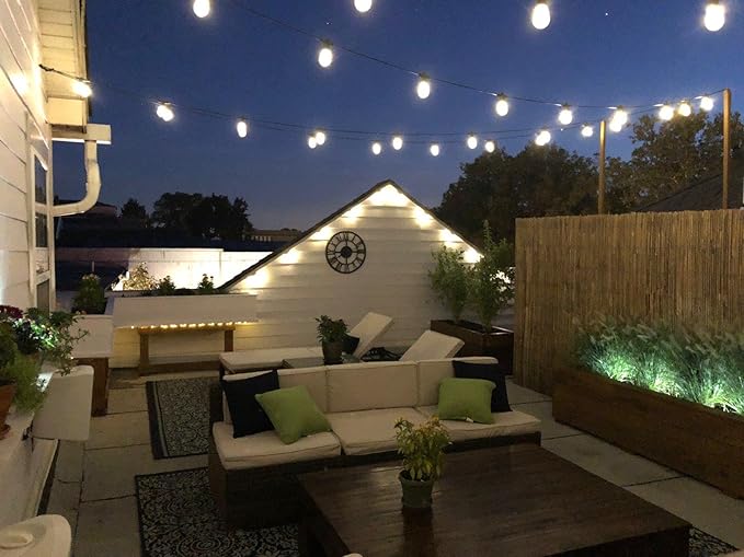 Brightech Ambience Pro Solar Powered Outdoor String Lights -27 ft Commercial Grade Waterproof Edison Patio Lights, Shatterproof LED String Lights for Outside, Porch - 12 Bulbs, 1W Soft White