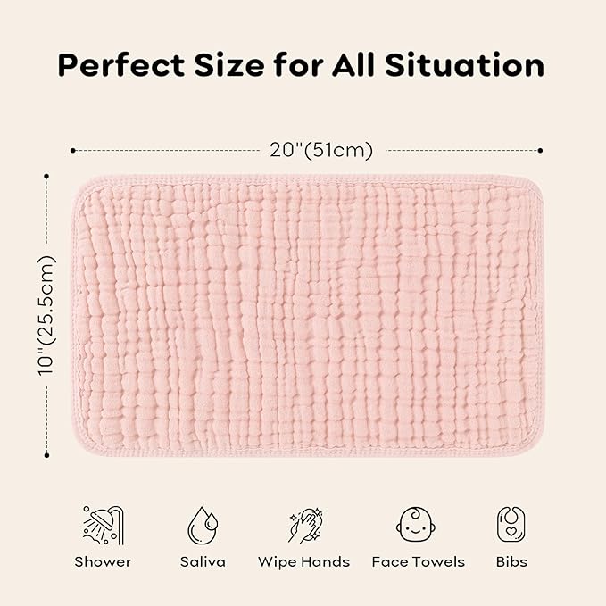 Looxii Muslin Burp Cloths 100% Cotton Muslin Cloths Large 20''x10'' Extra Soft and Absorbent 6 Pack Baby Burping Cloth for Boys and Girls Shell Pink