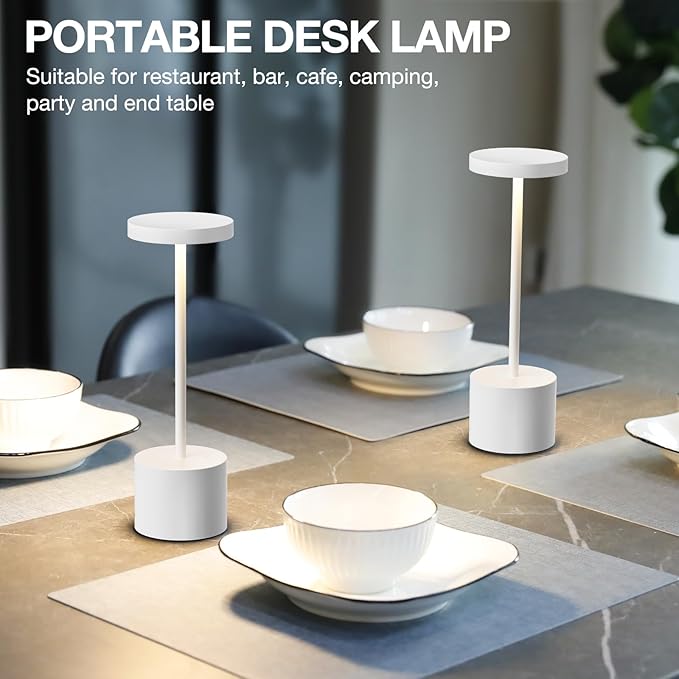 Kakanuo White Cordless Lamp Set, Rechargeable Lamp, 3 Color Temperature, LED Outdoor Wireless Lamps, Battery Operated Lamps, Stepless Dimmable, Touch Control
