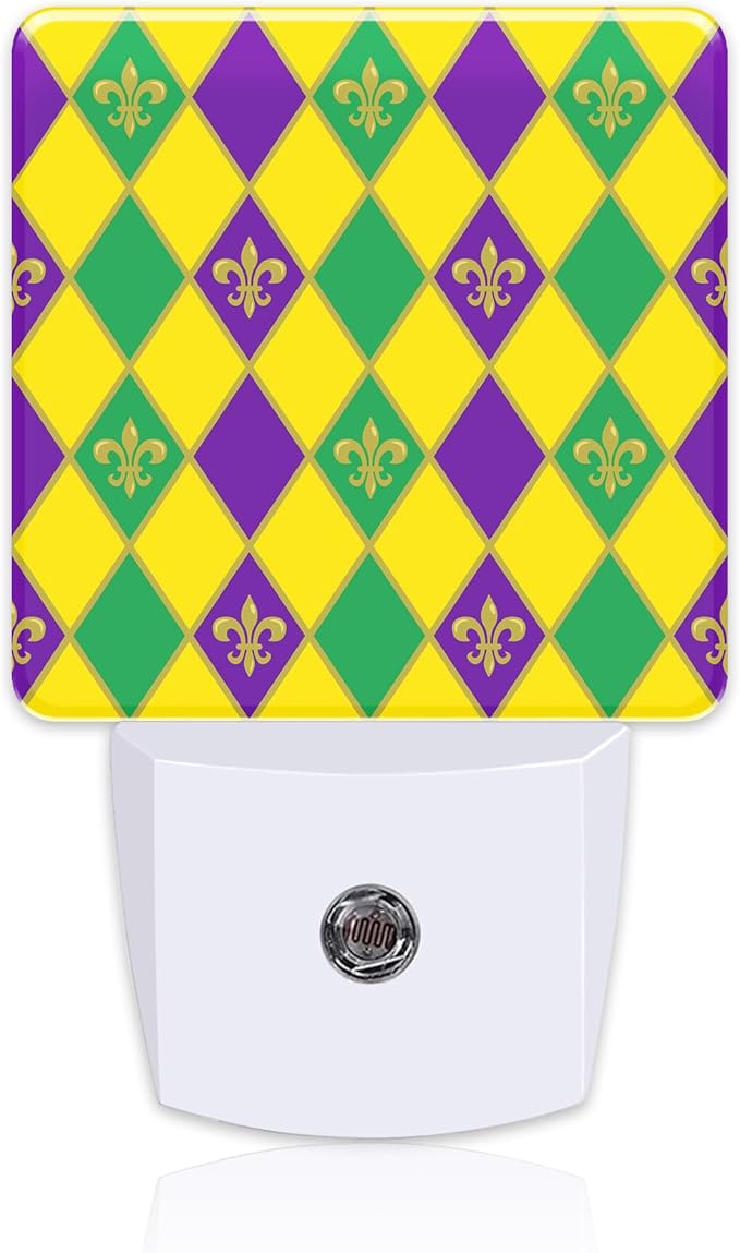Mardi Gras Carnival Night Light, Colorful Fleur-de-lis Dusk to Dawn Night Light Plug in, 0.5w Energy Saving Sleep Friendly NightLight for Kids Boys Girls Home Decor