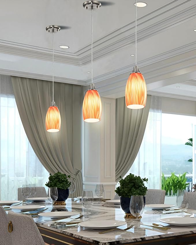 Oval Art Glass Lamp Shade Only Glass Light Cover Replacement for Kitchen Island replacement glass shades for Mini Pendant Ceiling Lights Chandelier Red and Orange