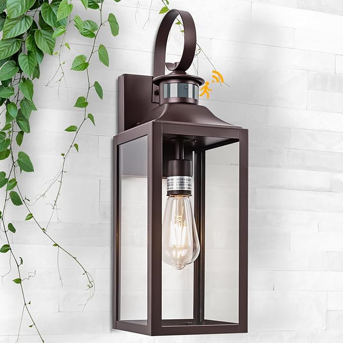 Large Motion Sensor Outdoor Wall Light 20" - Oil Rubbed Bronze Dusk to Dawn Outdoor Lighting, Modern Wall Mount Light Fixture, Brown Porch Light Fixture for Outside House Garage, 3 Modes