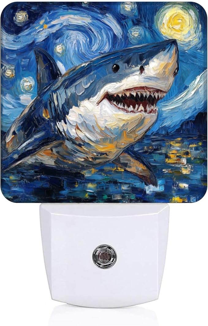 LED Night Lights Plug into Wall,Starry Night Great White Shark Decorative Night Lights Plug into Wall with Auto Light Sensor for Boys Girls Bedroom Decorative Nightlight Led Lamp