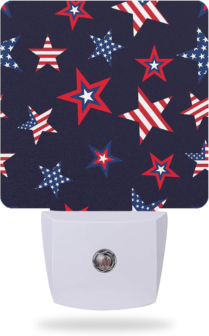 American Stars Night Light - Plug into Wall, USA Flag Night Light with Dusk to Dawn Sensor for Kids, Rooms, Hallways, Kitchens, Bathrooms, Nurseries, Stairs