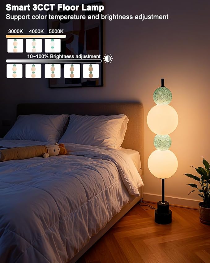 Blue Globe Floor Lamp - 3 CCT (3000K/4000K/5000K) Dimmable LED, Touch Switch, Modern Tall Standing Lamp for Bedroom, Living Room, Home Office