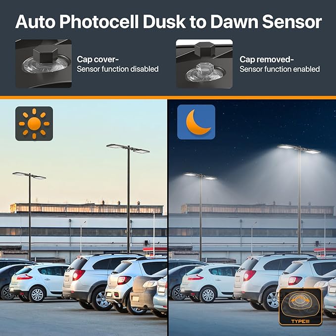 400W LED Parking Lot Light with Slip Fit Mount 60,000LM (150LM/W) Dusk to Dawn Outdoor Photocell IP65 Shoebox Pole Light 5000K 100-277V Commercial Street Area Lighting for Roadways, Stadiums