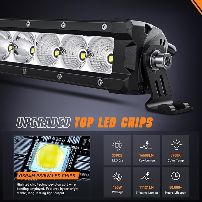 Nilight Curved LED Light Bar 42 Inch 165 W Flood Spot Combo Beam 16500LM P8/5W Chips Offroad Driving Single Row Slim Lights IP68 for UTV Truck RZR SUV ATV Boat
