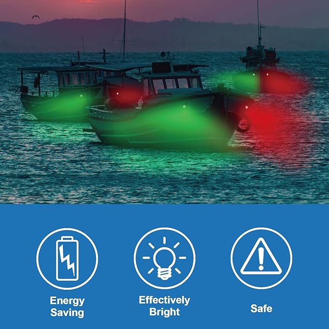 Obcursco Boat Navigation Lights, LED Red and Green Vertical Mount for Bow and Stern, IP67 Waterproof Marine Lights for Pontoon, Bass, and Jon Boats(Sliver)
