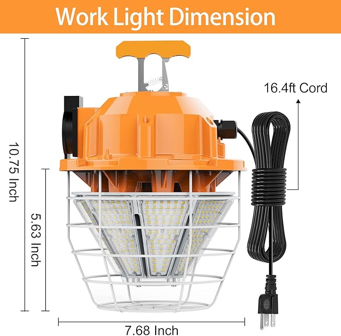 150W LED Temporary Work Light 24750Lm 5000K Daylight Bright Construction Lights Portable Hanging Light IP65 Waterproof, Temp Lighting Indoor Mine Workshop High Bay Outdoor Jobsite