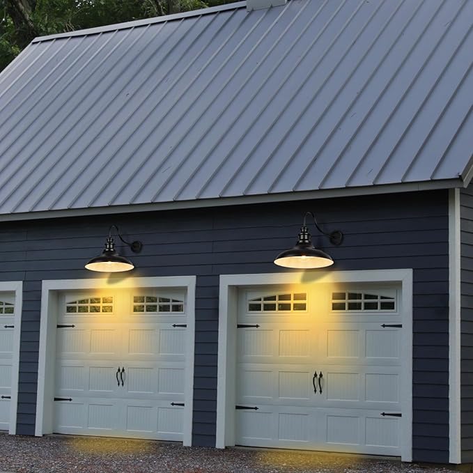Exterior Farmhouse Barn Light, 16 Inch Vintage Outside Garage Light Fixtures, 2PCS Anti-Rust Waterproof Outdoor Light for Patio Frontdoor Entryway Doorway, Matte Black