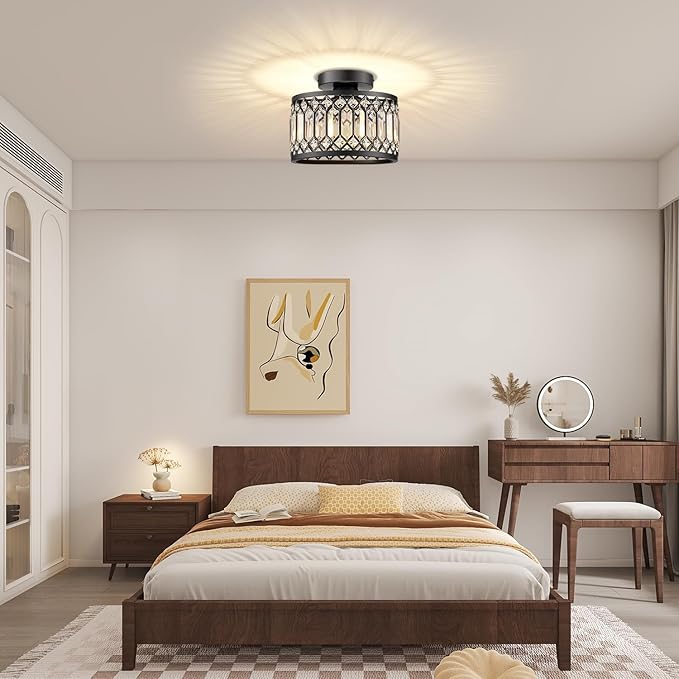 Crystal Ceiling Light Fixture, Modern Semi Flush Mount Ceiling Light, Crystal Chandelier for Kitchen Bedroom Hallway Bathroom Entryway, 1 Light, 9 inch
