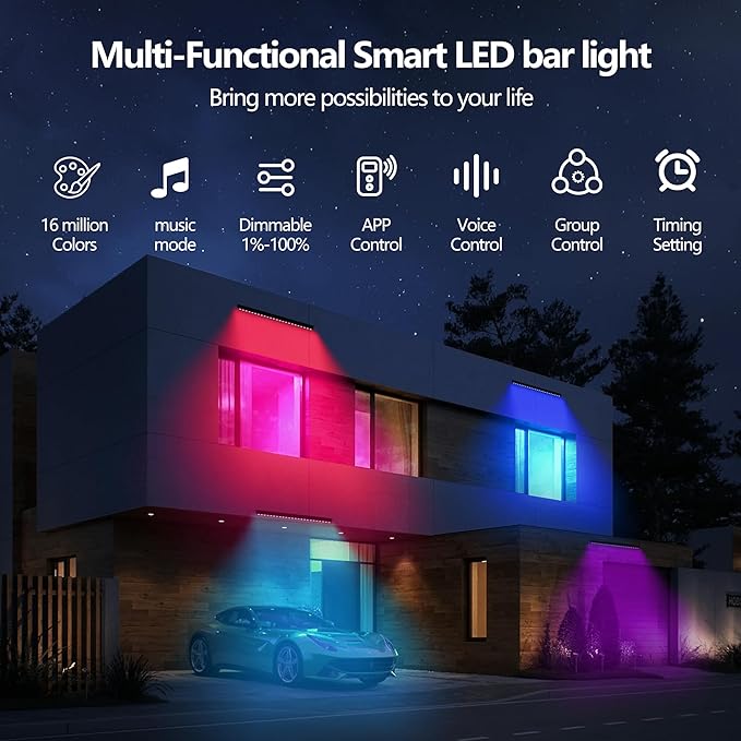 Smart LED Linear Wall Washer Light, 40 Inch Bluetooth Multi-Mount Pendant Light Versatility Hanging Fixtures, RGBCW 5 * 36W Dimmable Chandelier for Wall Washing, Adjustable Heigh