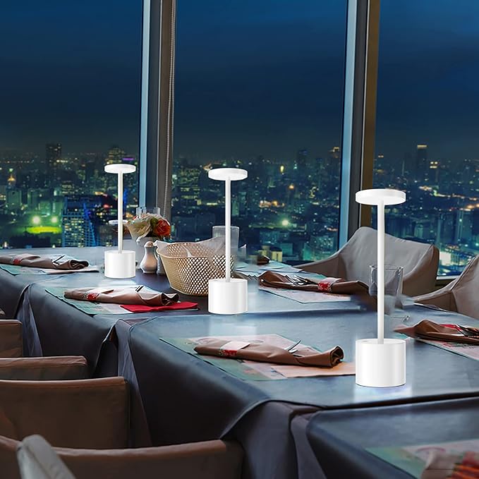 2Pack Cordless Table Lamp, Rechargeable LED Battery 5000mAh Metal USB Portable Powered Desk Lamp, 3 Levels Brightness Light for Restaurants Outdoor (2 Pack 10.25in White)
