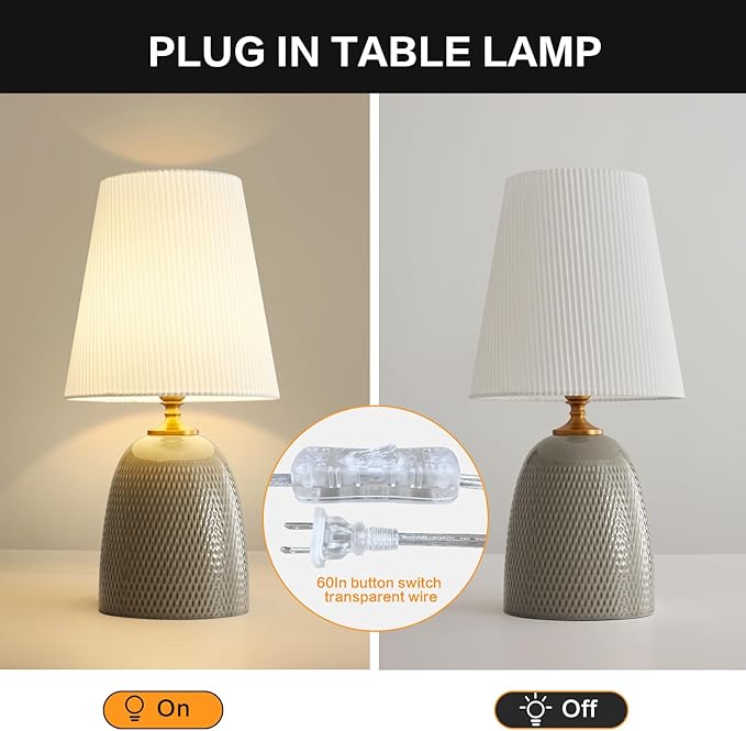 Gray Textured Ceramic Table Lamps 22.75", Modern Bedroom Table Lamp Decor for Living Room Bedroom Office Desk End Bedside Tables