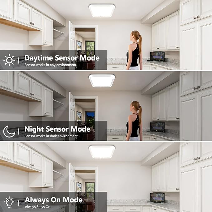 Rechargeable Motion Sensor Ceiling Light with Remote, Wireless Shower Lights for Inside Shower, Battery Powered Closet Light Magnetic, LED Shower Light No Wiring for Bathroom, Shower, Closet, Porch