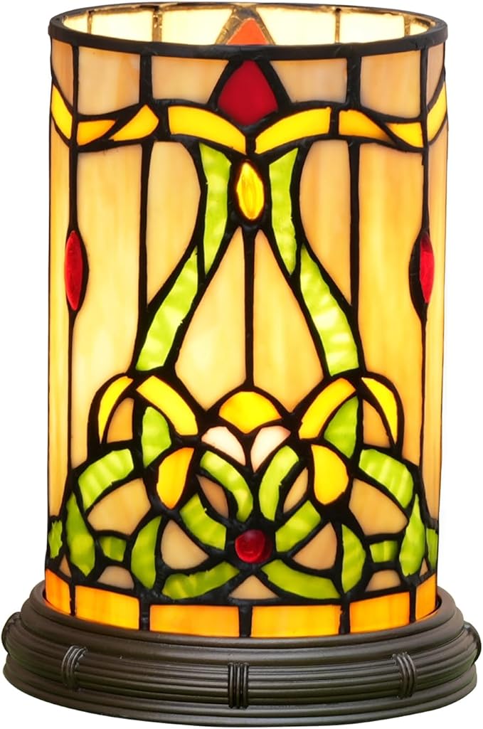 Tiffany Style Stained Glass Matam Table Lamp Living Room Bedroom Bedside Flower Vase Decor Small Night Light Cute Kids Accent E12 Led Cottage Aesthetic Nightstand Cylinder Vintage Desk Lamp
