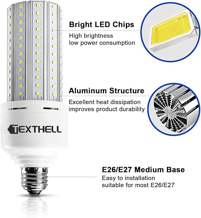60w Led Light Bulb 500w Equivalent 7500lm 2Pack，5000K Daylight E26 Base，Bright White Bulbs for Warehouse Workshop Garage Stadium Outdoor Indoor High Ceiling