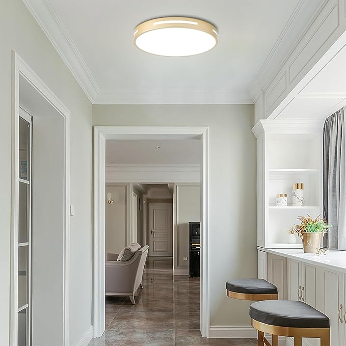 Gold Flush Mount Ceiling Light Fixture LED,24W Kitchen Light Fixture Ceiling Mount Dimmable 2 Pack,12 inch Close to Ceiling Light Fixture 5CCT for Bedroom, Bathroom, Living Room