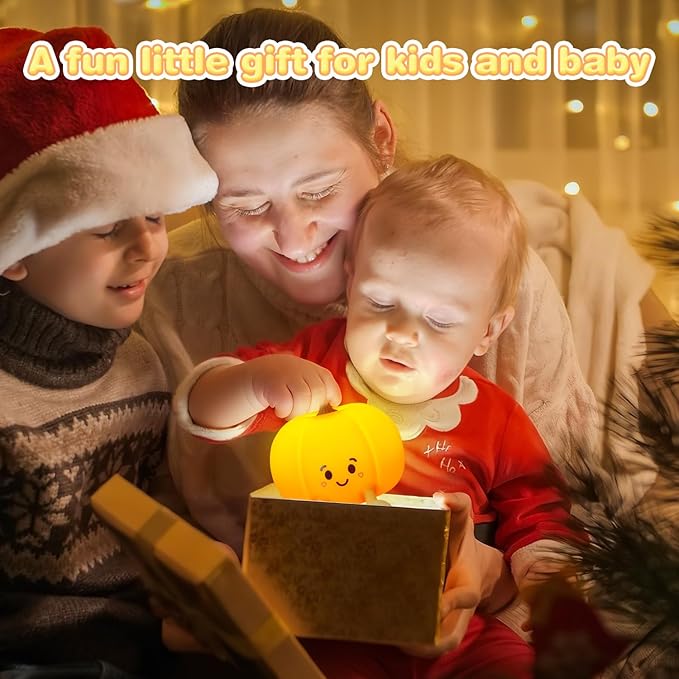 Night Light for Kids, Rechargeable Dimmable Silicone LED Nightlight, Baby Nursery Night Lamp, Touch Squishy Lamp, Halloween Gifts for Girls, Boys, Toddler Room Decor, Pumpkin