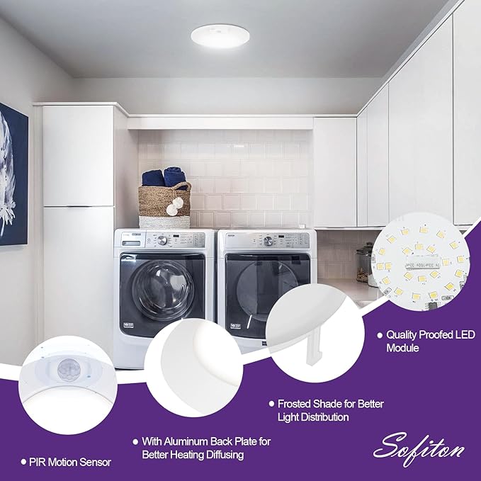 6 Inch Motion Sensor Ceiling Light Indoor, 180s Time Delay, 5000K, 14W 950LM, 120V LED Flush Mount Ceiling Light, ETL Certified, Wet Location - Closets, Hallway, Entryway, Pantry, 4Pack