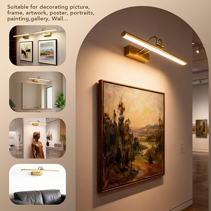 Picture Light,Picture Lights for Wall Cordless,20" Picture Lights with Timer and Dimmable,Battery Wall Lights for Display Gallery Painting Art Frame Portrait