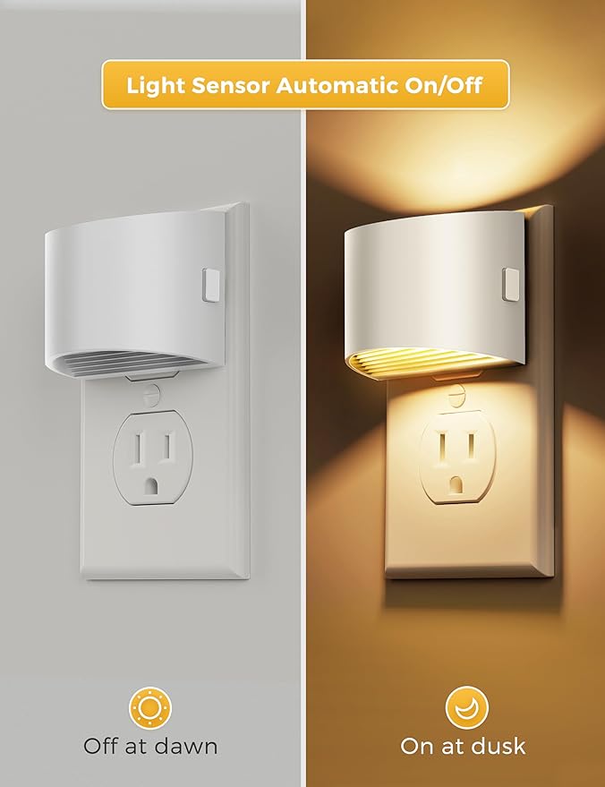 L LOHAS LED Night Lights Plug into Wall, Dimmable Night Light with 3 Level Brightness, 3000K Soft White, 2 Pack, White Housing