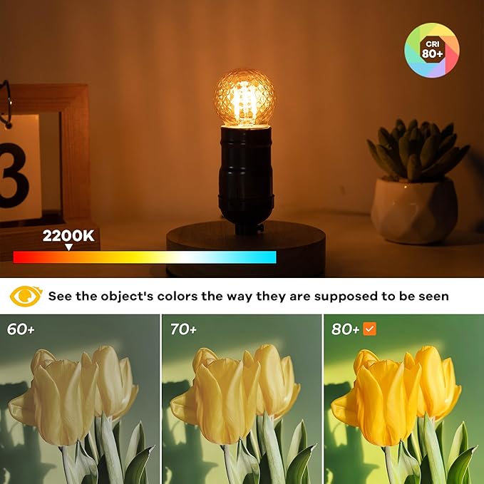 G40 LED Low Watt Light Bulbs Warm Glow E26 Amber 1W 10 Watt Light Bulb,Low Lumen Light Bulb Small Edison Short Decorative Dim Light Bulbs for Lamp,Bedroom,Warm White 2200K 100LM,Non Dimmable,PACK of 6