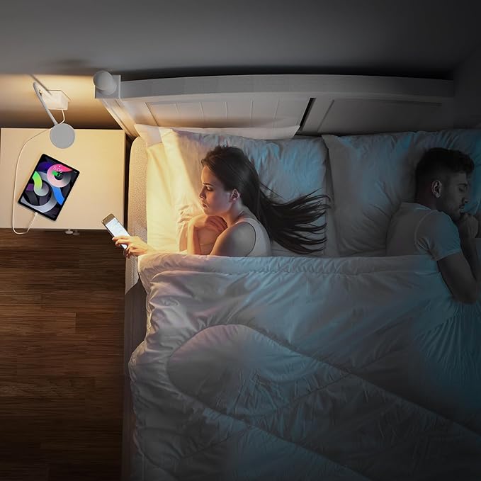 Plug in LED Bedroom Kitchen Wall Lamp, White Flexible LED Dimmable Reading Light with Power Plug Outlet Extender for Reading Books in Bed, 3 Lighting Colors, USB Output Charging Ports