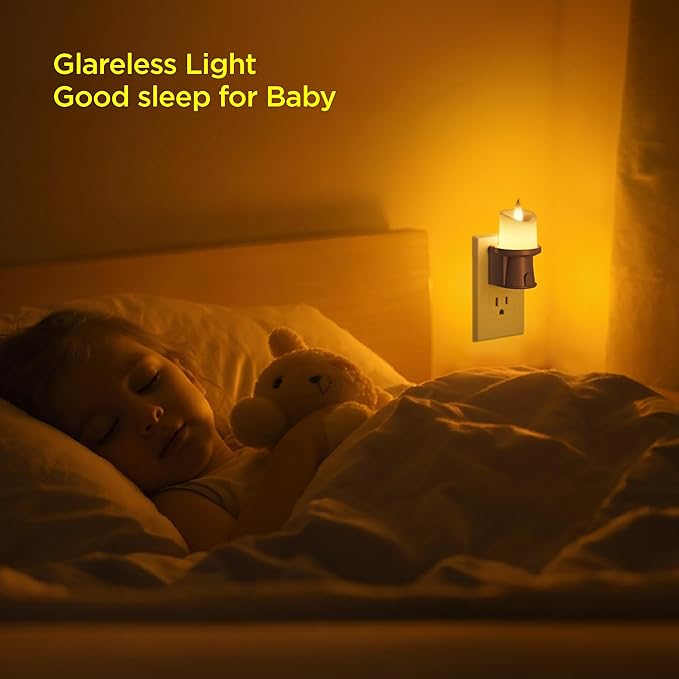 2 Pack Flameless Candle Nightlight Plug Into Wall, Electronic Candle Outlet Plugs w/Dusk Dawn Sensor Auto Switch On/Off for Home, Bathroom, Window Decorative Include Remote Timer Function (Brown)
