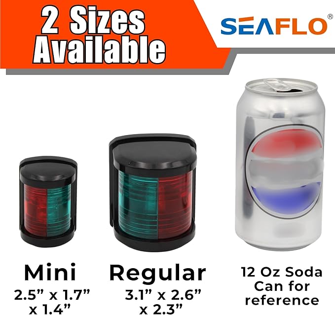 SEAFLO 11 Series Mini Sized LED Bi-Color Red/Green Navigation Light – 12V, 1W, IP67 Waterproof, 2NM Visibility, High-Brightness,for Boats Under 65 ft (20m) – 4-Year Warranty (Bi-Color/Black)