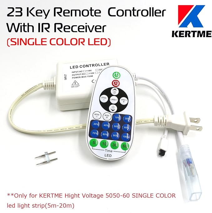 5050-60 Type AC 110-120V LED Strip Lights, Flexible/Waterproof/Dimmable/Multi-Modes LED Rope Light + 23 Keys Remote for Home/Garden/Building Decoration (16.4ft/5m, Natural White 4000K)