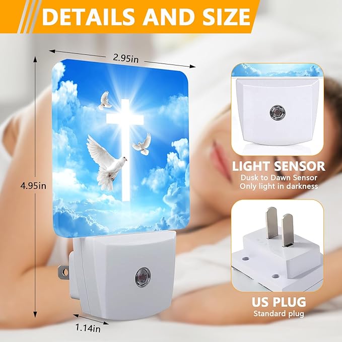 Cross Heaven Night Light, Plug-into Blessed Nightlight White LED Lamp, Energy Efficient Decor Desk Lamp for Bedroom Hallway Stairs Bathroom