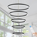 5-Rings Modern LED Chandelier Black High Ceiling Chandelier with Remote Control Dimmable Pendant Lighting for Dining Room Foyer Living Room Entryway Staircase(3000K-6500K, D23.6’’)