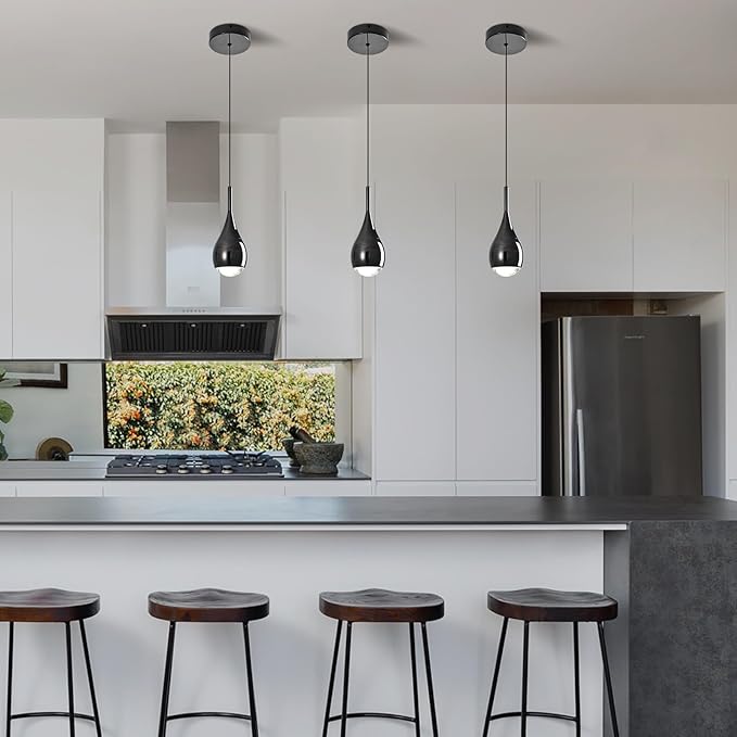 Pendant Lights Kitchen Island, Modern Black Pendant Light fixtures, LED Dimmable Hanging Pendant Lighting for Over Sink,Bar,Dining Room,Bedside,Lens COB 4000K(1-Pack)