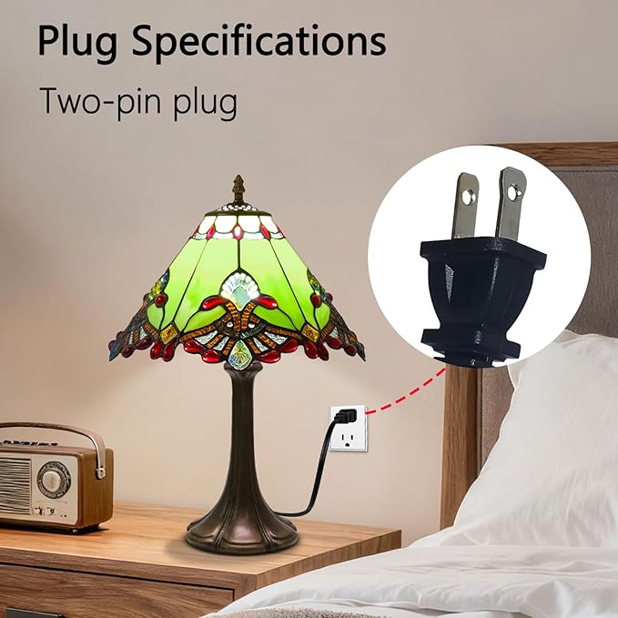 Tiffany Style Table Lamp, Small Stained Glass Lamp for Bedside, Bedroom, Nightstand, Living Room, 12 Inch Mini Vintage Light Included E26 Bulbs with Remote Control (Green Umbrella)