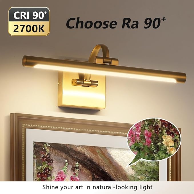 Brass Picture Lights for Wall Hard-Wired LED Picture Lighting Dimmable Art Light Gallery Lighting for Wall Portraits Artwork 15.75 inch 7W Warm White