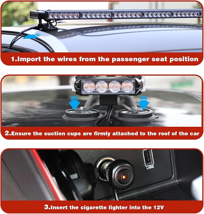 WINECO 38.5" Red Blue Roof Top LED Strobe Light Bar -Double Side 80 LED Emergency Hazard Warning Flashing Beacon Lighting Bar with Magnetic Base for Snow Plow, Trucks, Police,Construction Vehicles