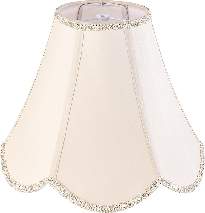 GO&SO 6x13x10.6" Barrel Lamp Shades (Spider) Yellowish Beige Scalloped Lamp Shade -Bell Faux Silk Shades for Floor/Table/Bedside Lamps,Modern Lamp Shade Petal Edge Braid Design -Easy Assembly -1 Pack