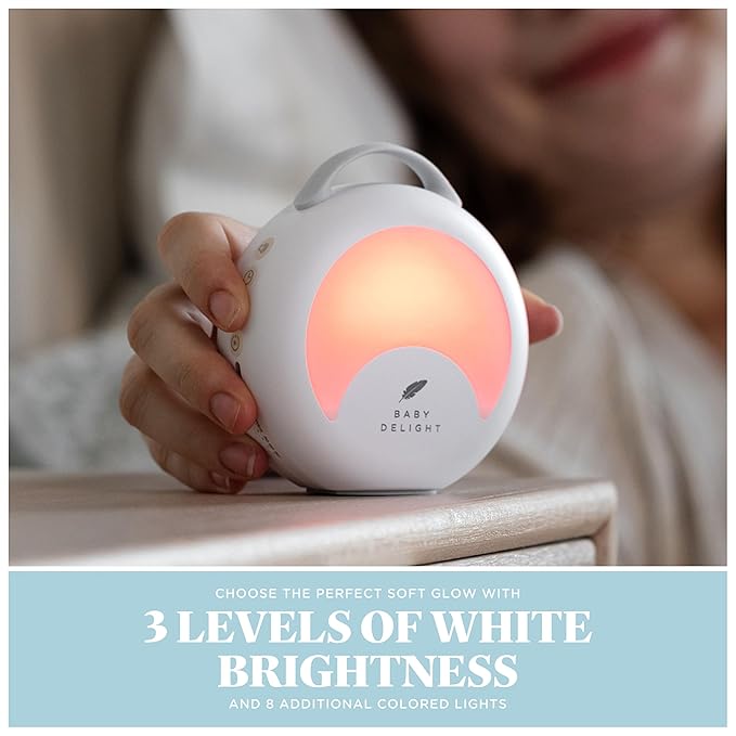 Baby Delight Dewdrop Sound Machine | Portable Baby Noise Machine & Travel Nightlight | 30 Sleep Sounds | Lullabies, Nature Sounds, White Noise & More | 8 Light Colors | Voice Recorder | Rechargeable