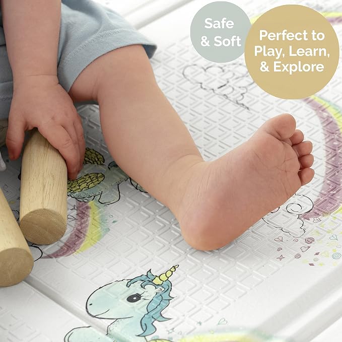 JumpOff Jo Baby Play Mat - Large Folding Foam Play Mat for Infants, Babies, Toddlers, Waterproof, Double-Sided (70" x 59")