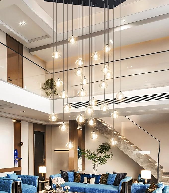 LED Chandeliers for Living Room Rectangular Light Dining Room Light Dimmable High Ceiling Pendant Lights Fixtures Lighting Chandelier for Foyer Entryway 2700K 6000K Lighting Large