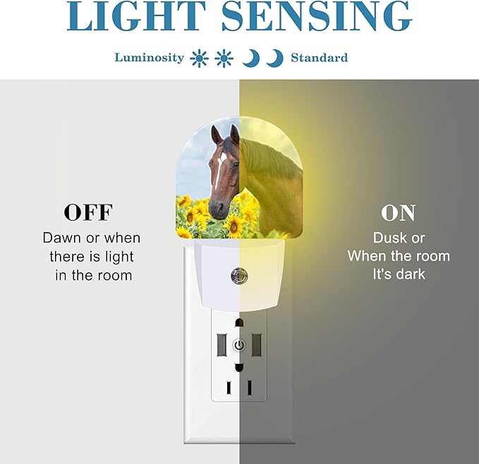 Night Light Plug into Wall Horse in Sunflower Field with Dusk to Dawn Sensor for Kid Girls Boys Women Men Room Decor, Hallway, Kitchen, Bathroom, Nursery, Stairs